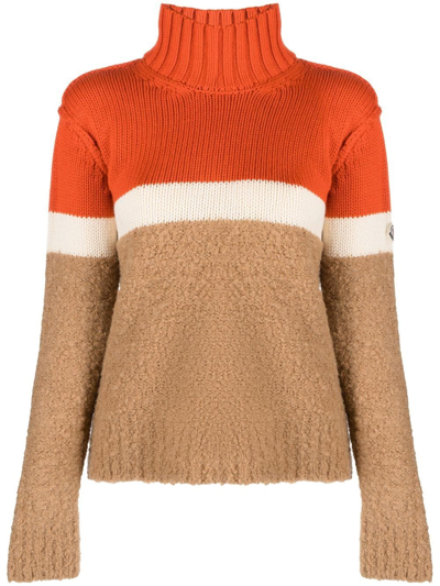 Shop Moncler Striped Knit Jumper In Orange