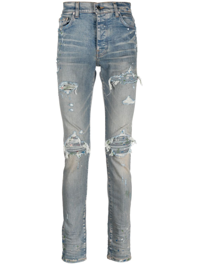 Amiri Men's Destroyed Tie-dye Patch Skinny Jeans In Clay Indigo | ModeSens