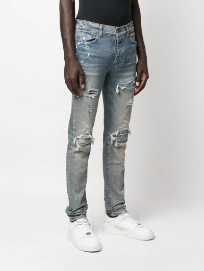 Amiri Men's Destroyed Tie-dye Patch Skinny Jeans In Clay Indigo 