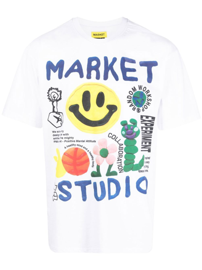 Shop Market Smiley Collage T-shirt In Weiss