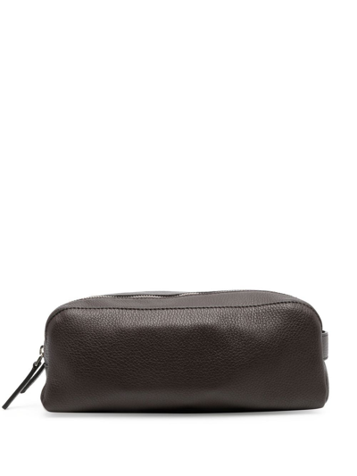 Orciani Grained-leather Double-zip Washbag In Braun