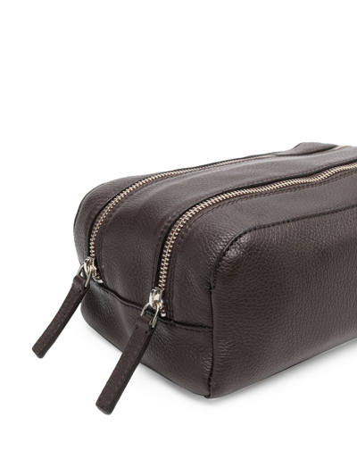 Orciani Grained-leather Double-zip Washbag In Braun