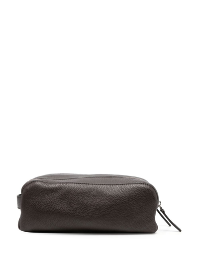 Orciani Grained-leather Double-zip Washbag In Braun