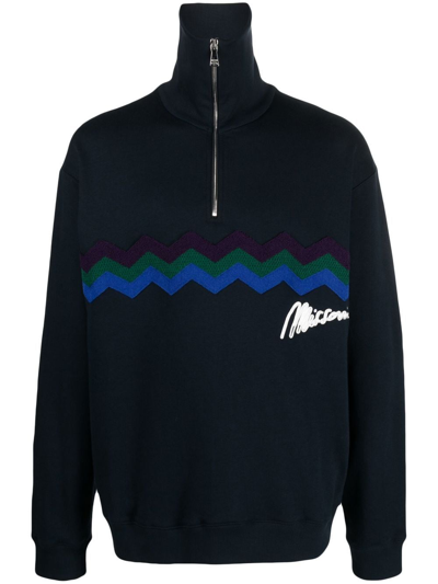 Shop Missoni Zigzag-embroidery Half-zip Sweatshirt In Blue