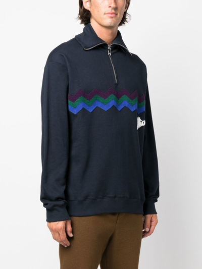 Shop Missoni Zigzag-embroidery Half-zip Sweatshirt In Blue