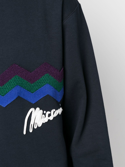 Shop Missoni Zigzag-embroidery Half-zip Sweatshirt In Blue