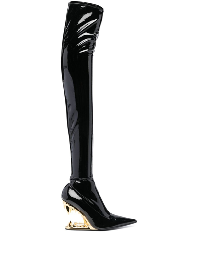 Shop Gcds 110mm Pointed-toe Patent-finish Boots In Schwarz