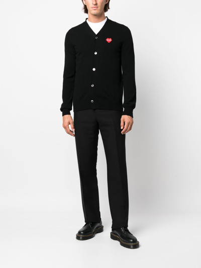 Comme Des Garçons Play Mens Cardigan Knit Black Wool Cardigan With Pixel Heart Patch. In Schwarz