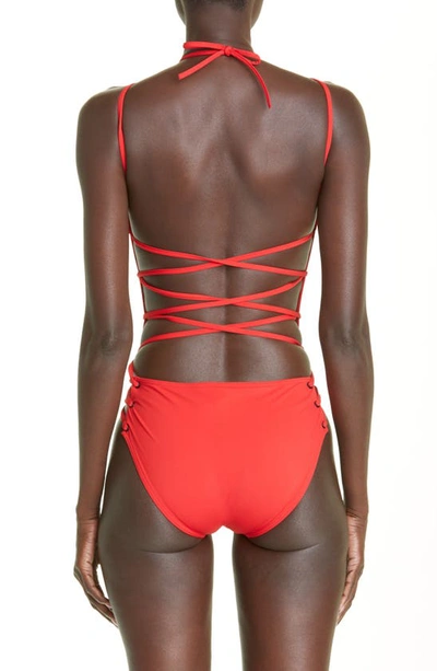 Shop Balenciaga Laced Up One-piece Swimsuit In Red