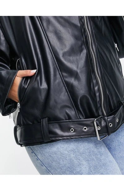 Shop Asos Design Curve Faux Leather Biker Jacket In Black