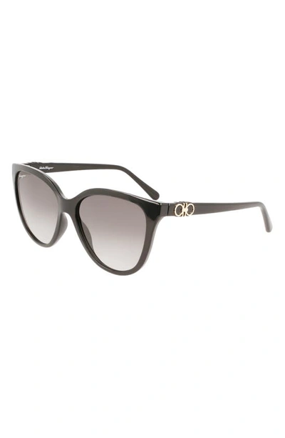 Shop Ferragamo 57mm Gradient Cat Eye Sunglasses In Black