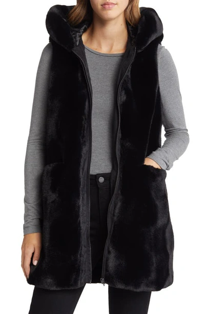 Shop Via Spiga Zip Front Faux Fur Hooded Vest In Black