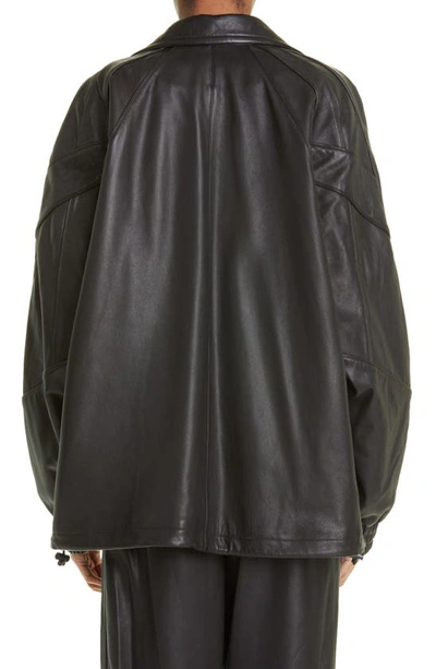 Shop Alexander Wang Oversize Logo Lambskin Leather Track Jacket In Black