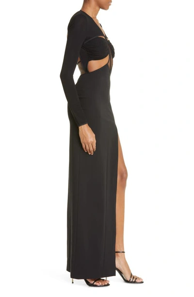 Shop Nensi Dojaka Drape Asymmetric Cutout Long Sleeve Dress In Black