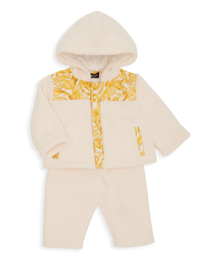 Shop Versace Baby's Barocco & Fleece Two-piece Set In White Gold