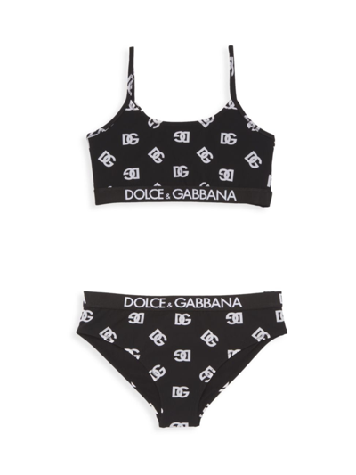 Shop Dolce & Gabbana Little Girl's & Girl's 2-piece 'dg' Swimsuit In Black White