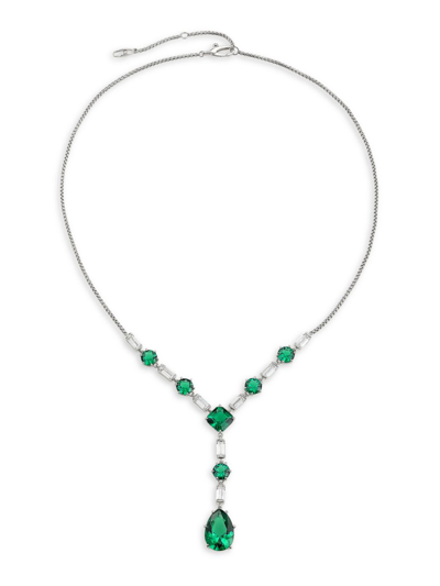 Shop Adriana Orsini Women's Glitz Rhodium-plated & Cubic Zirconia Y-necklace In Sterling Silver Emerald