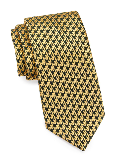 Shop Charvet Men's Houndstooth Silk Jacquard Tie In Navy Yellow