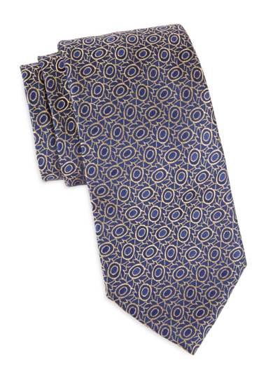 Shop Charvet Men's Open Bean Silk Jacquard Tie In Navy Yellow