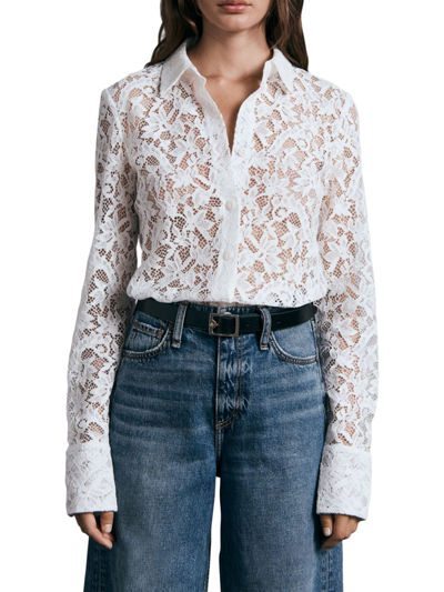 Shop Rag & Bone Women's Yvette Lace Button-down Shirt In Ivory