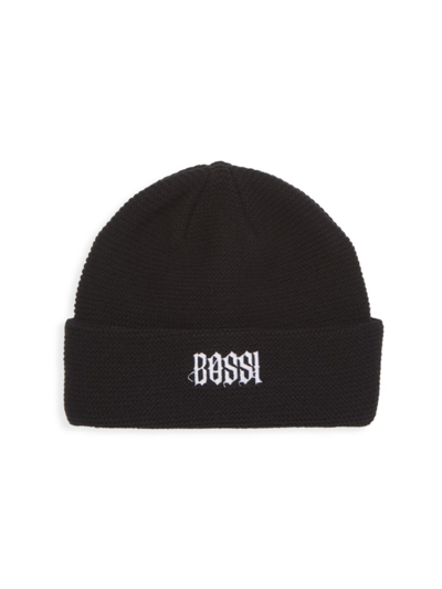 Shop Bossi Men's Embroidered Logo Beanie In Black