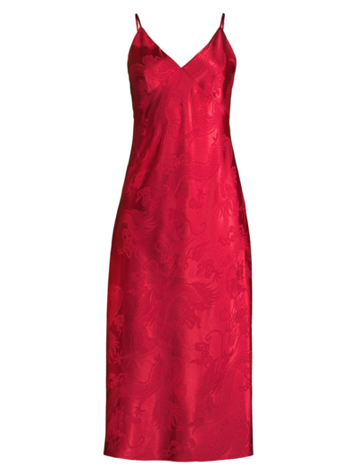 Shop Natori Women's Ryu Jacquard Satin Midi-dress In Brocade Red