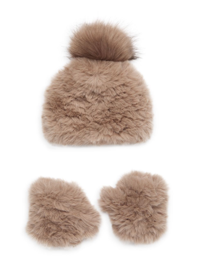Shop Jocelyn Little Girl's & Girl's 2-piece Faux Hat And Mandy Mittens Set In Palomino