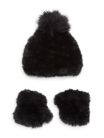 Shop Jocelyn Little Girl's & Girl's 2-piece Faux Hat And Mandy Mittens Set In Black