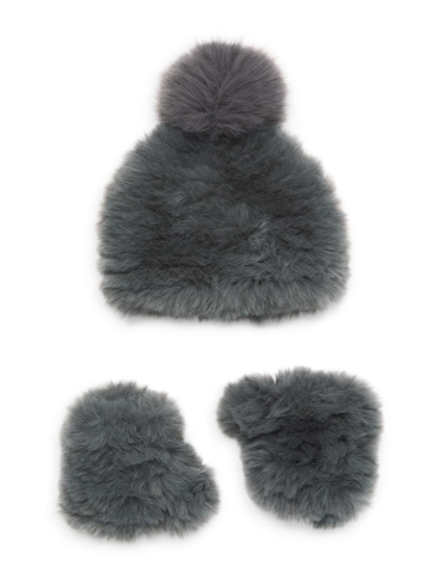 Shop Jocelyn Little Girl's & Girl's 2-piece Faux Hat And Mandy Mittens Set In Grey