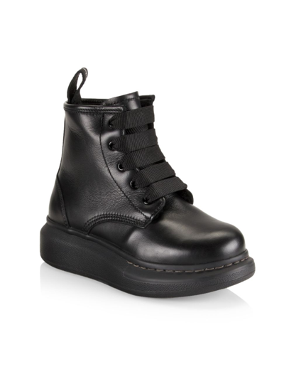 Shop Alexander Mcqueen Little Kid's & Kid's Leather Lace-up Boots In Black