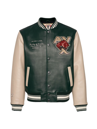 Avirex Bisons Leather Varsity Jacket In Hunter | ModeSens