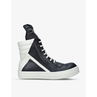 Shop Rick Owens Geobasket Lace-up Leather High-top Trainers In Black/comb