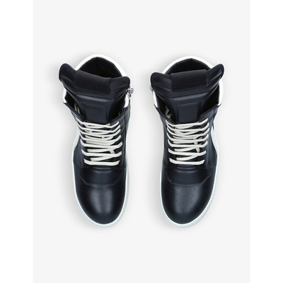 Shop Rick Owens Geobasket Lace-up Leather High-top Trainers In Black/comb