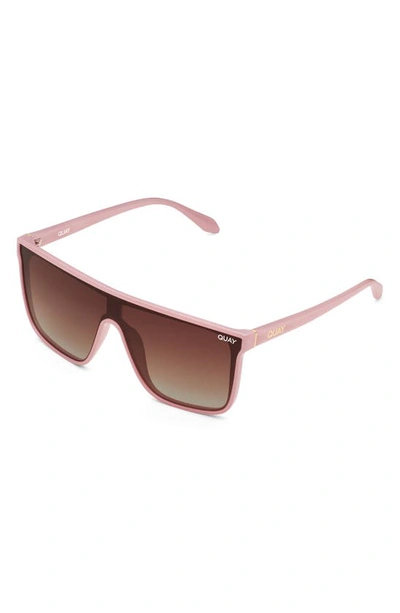 Shop Quay Nightfall 52mm Polarized Oversize Shield Sunglasses In Blush/ Brown Polarized