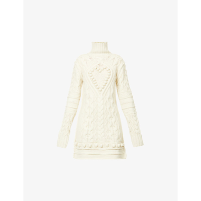 Shop Sportmax Eligio Cable-knit Wool Mini Dress In Ivory