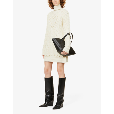 Shop Sportmax Eligio Cable-knit Wool Mini Dress In Ivory