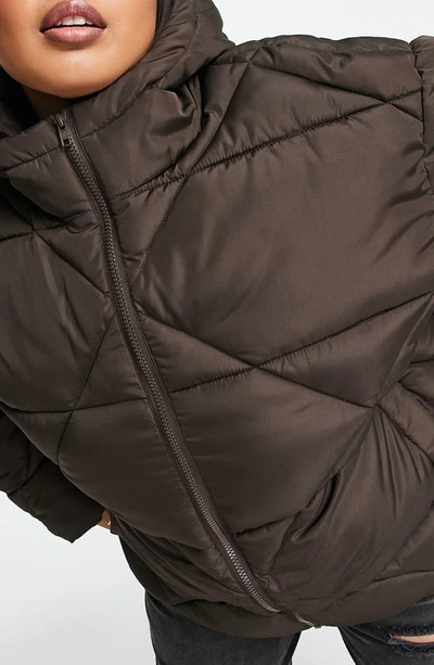 Shop Asos Design Curve Oversize Quilted Puffer Jacket In Brown