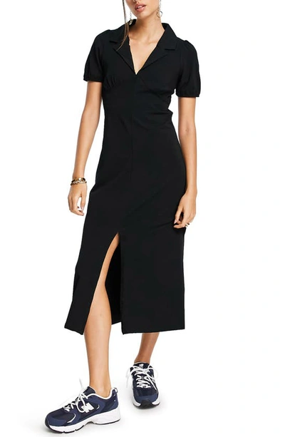Shop Asos Design Ultimate Stretch Cotton Midi Dress In Black