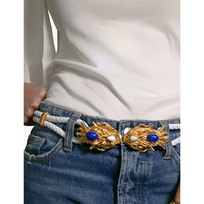 Shop La Maison Couture Sonia Petroff Dragon Fish Leather And 24ct-gold Plated Belt In White Gold