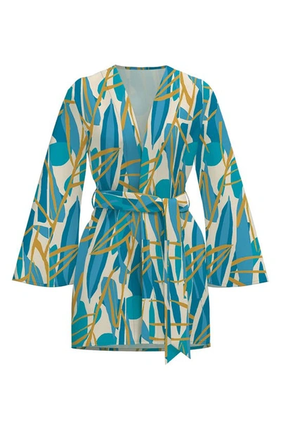 Shop Diarrablu Teal Blossom Print Lightweight Wrap Jacket