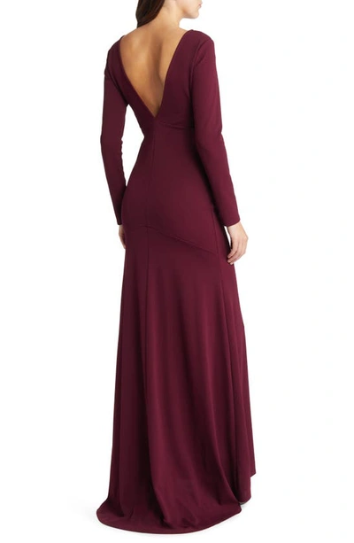 Shop Lulus Wait For Me Open Back Long Sleeve Body-con Gown In Burgundy