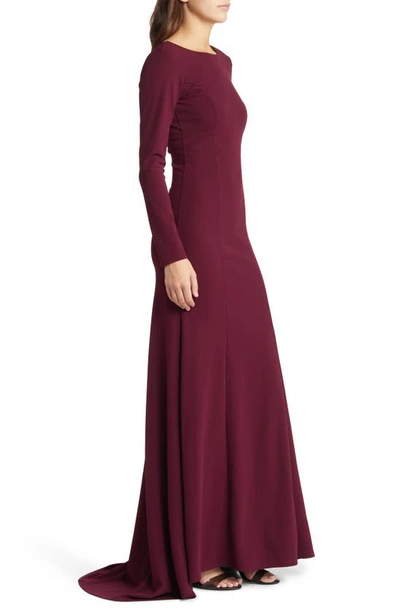 Shop Lulus Wait For Me Open Back Long Sleeve Body-con Gown In Burgundy