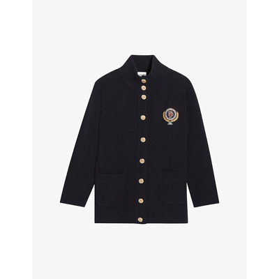 Claudie Pierlot Embroidered Wool-blend Knitted Cardigan In Bleus | ModeSens