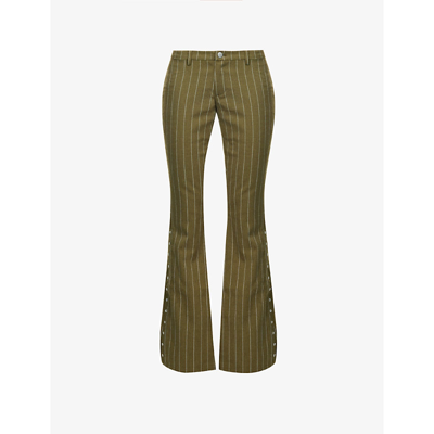 Shop Miaou Women's Olive Pinstripe Thea Pinstriped Wide-leg Low-rise Woven Trousers
