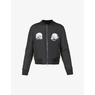 Shop Amiri Men's Black Skull-appliqué Regular-fit Silk Bomber Jacket