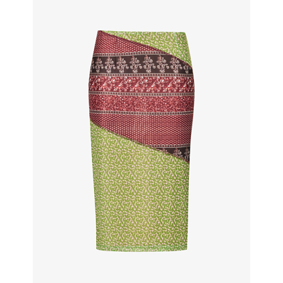 Shop Miaou Moni High-waist Recycled Polyester-blend Midi Skirt In Pinot Paisley