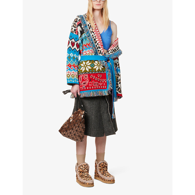 Shop Alanui Borealis Patchwork-pattern Wool-blend Knitted Cardigan In Multicolour