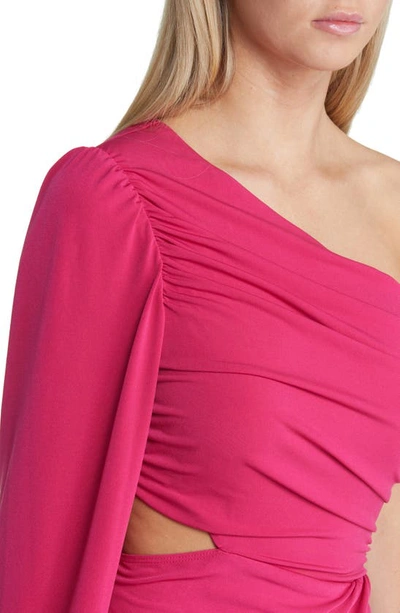 Shop Next Up One-shoulder Long Sleeve Ruched Minidress In Fuchsia