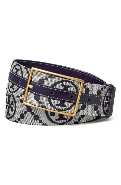Shop Tory Burch T Monogram Jacquard & Leather Belt In Tory Navy