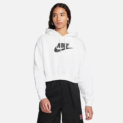 Shop Nike Women's Sportswear Club Fleece Crop Hoodie In White/black